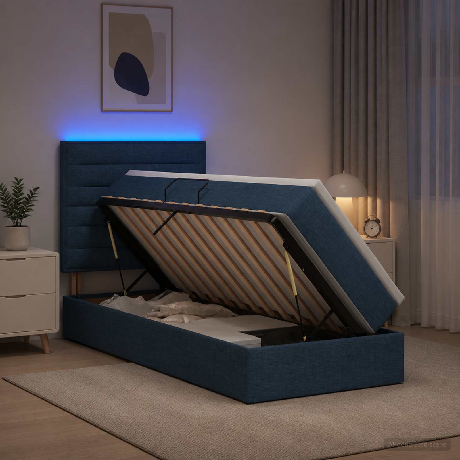 Lit De Rangement Led Avec Matelas Tissu