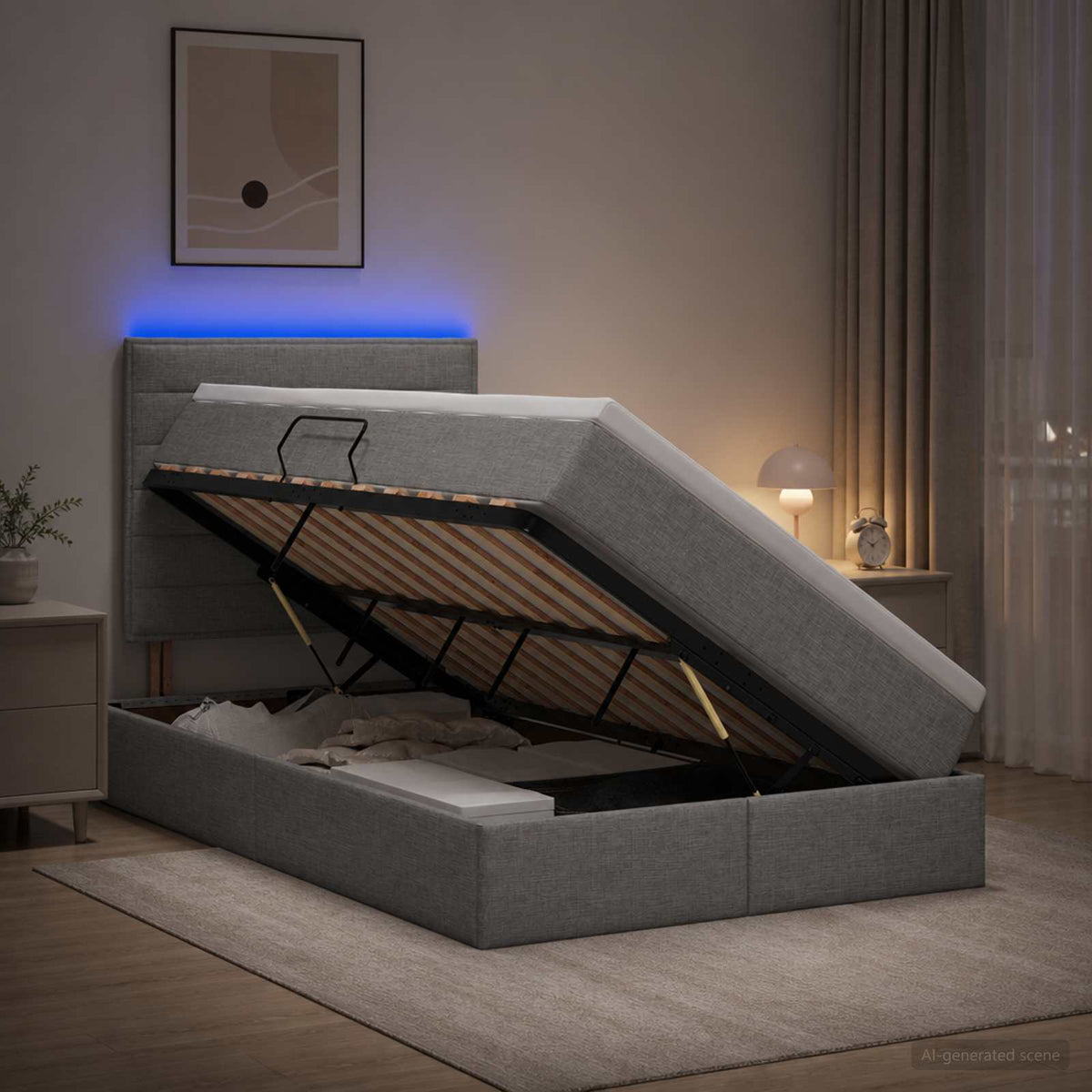Lit De Rangement Led Avec Matelas Tissu