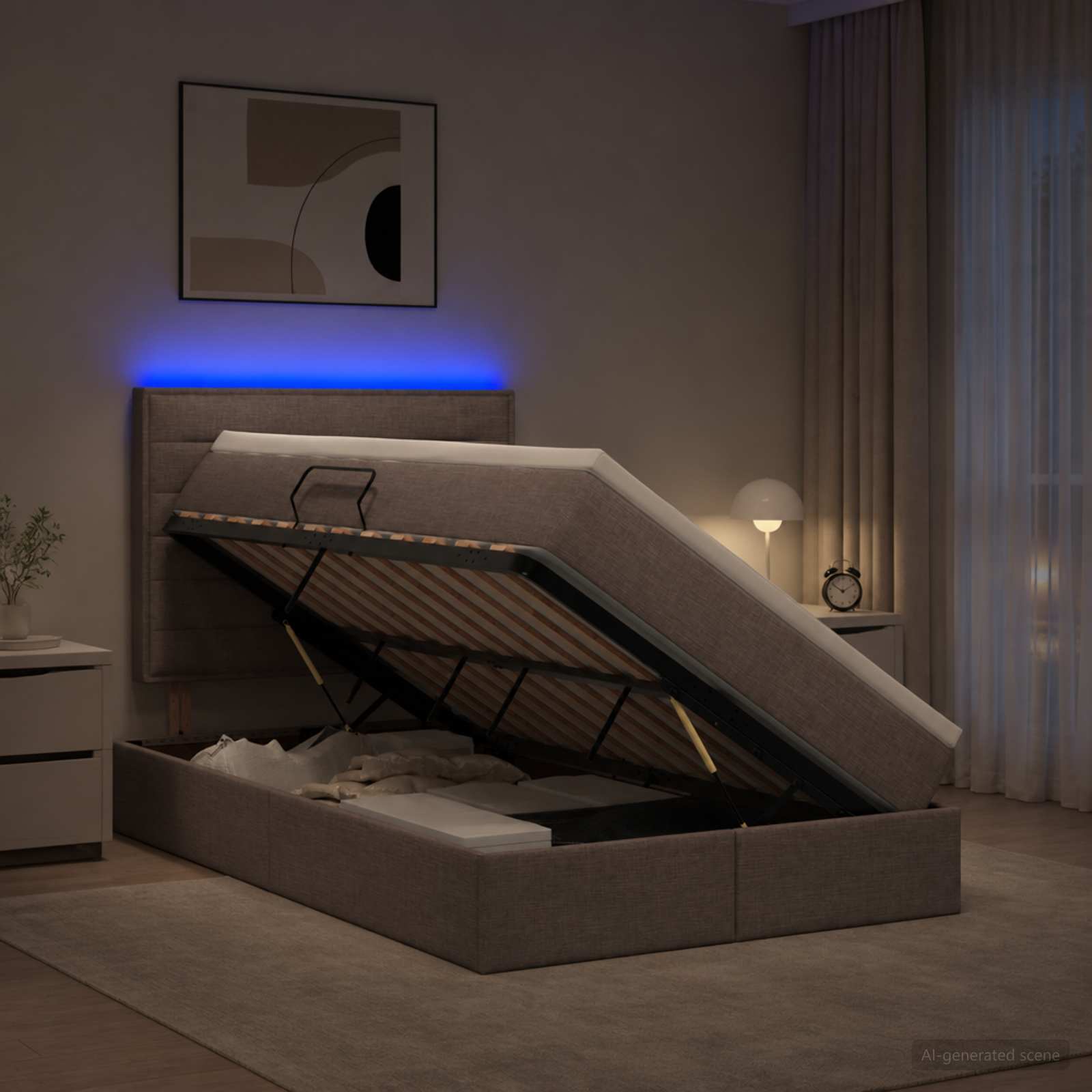 Lit De Rangement Led Avec Matelas Tissu