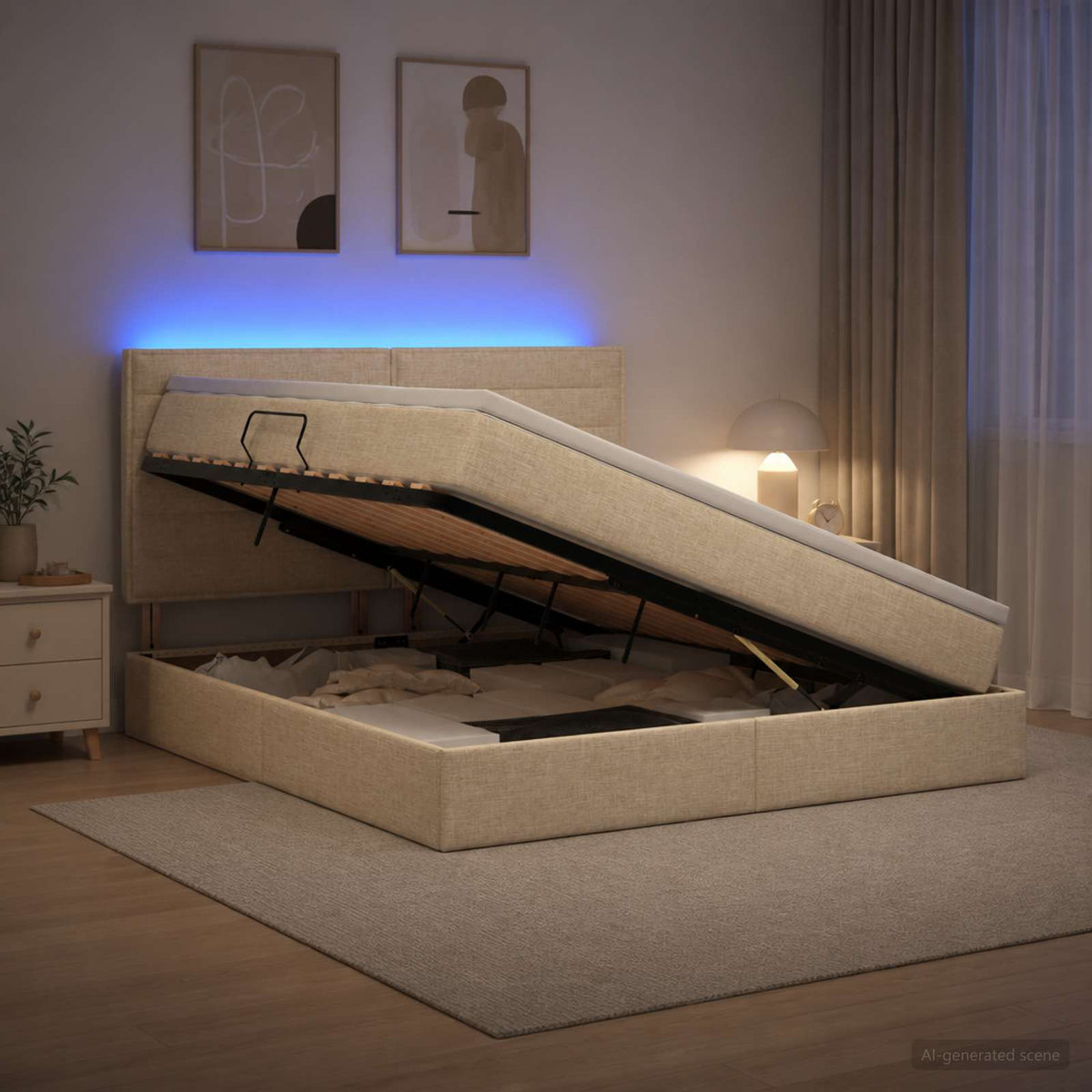 Lit De Rangement Led Avec Matelas Tissu