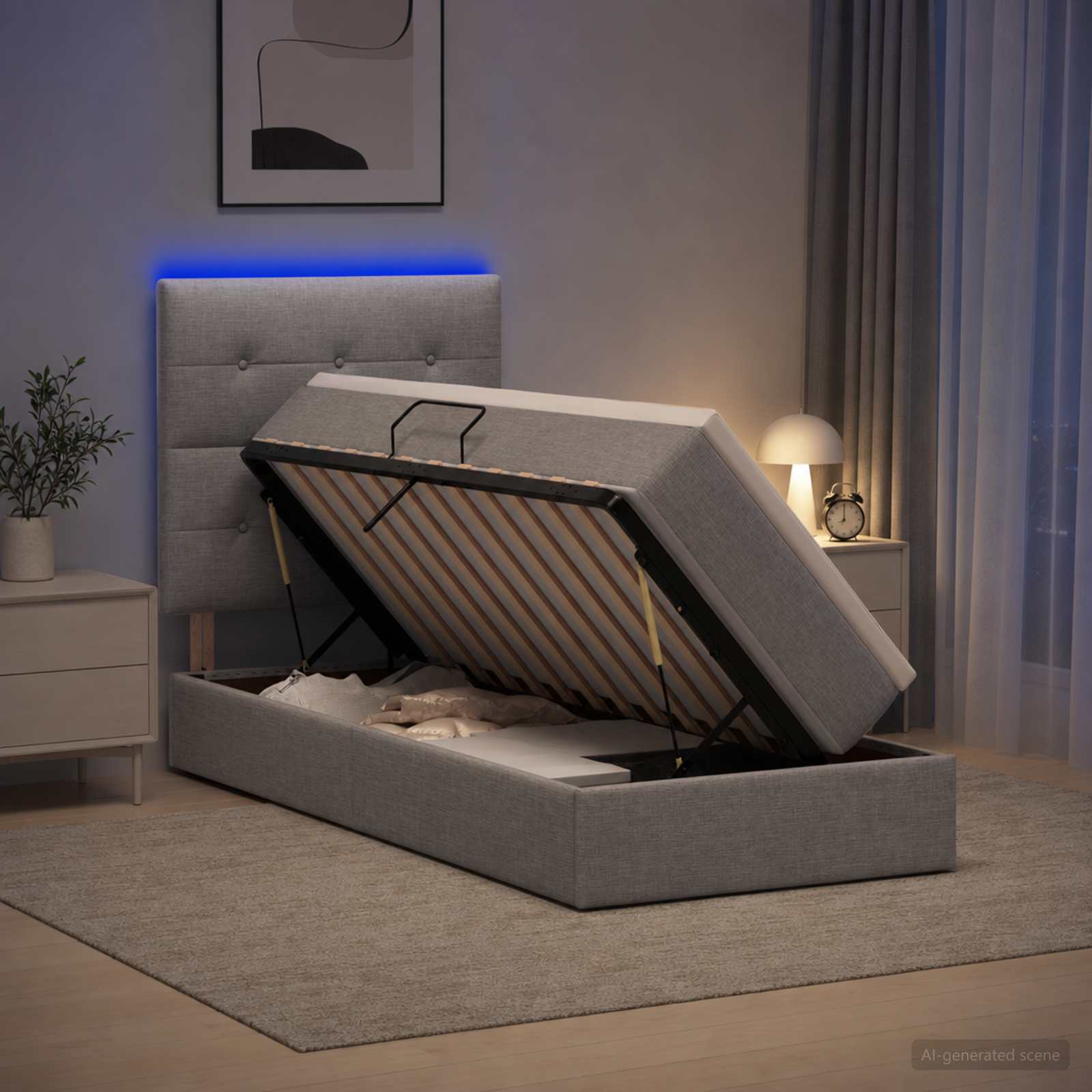 Lit De Rangement Led Avec Matelas Tissu