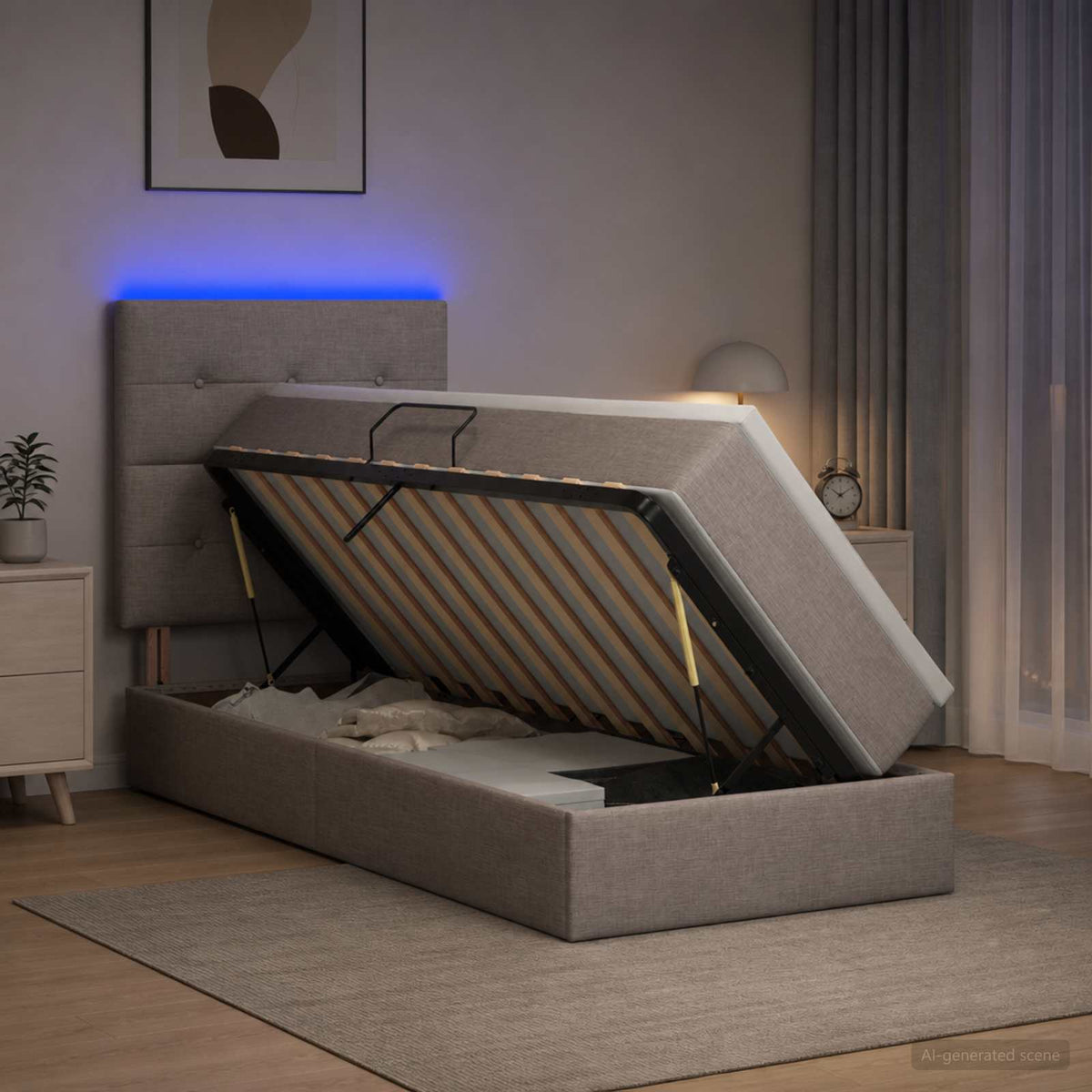 Lit De Rangement Led Avec Matelas Tissu