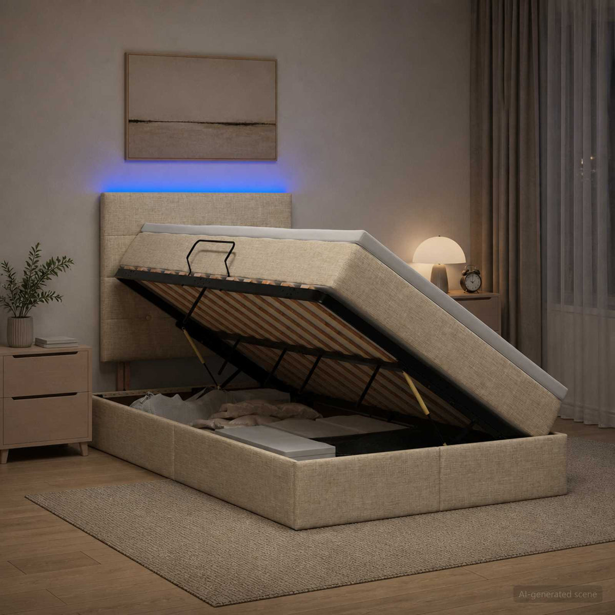 Lit De Rangement Led Avec Matelas Tissu
