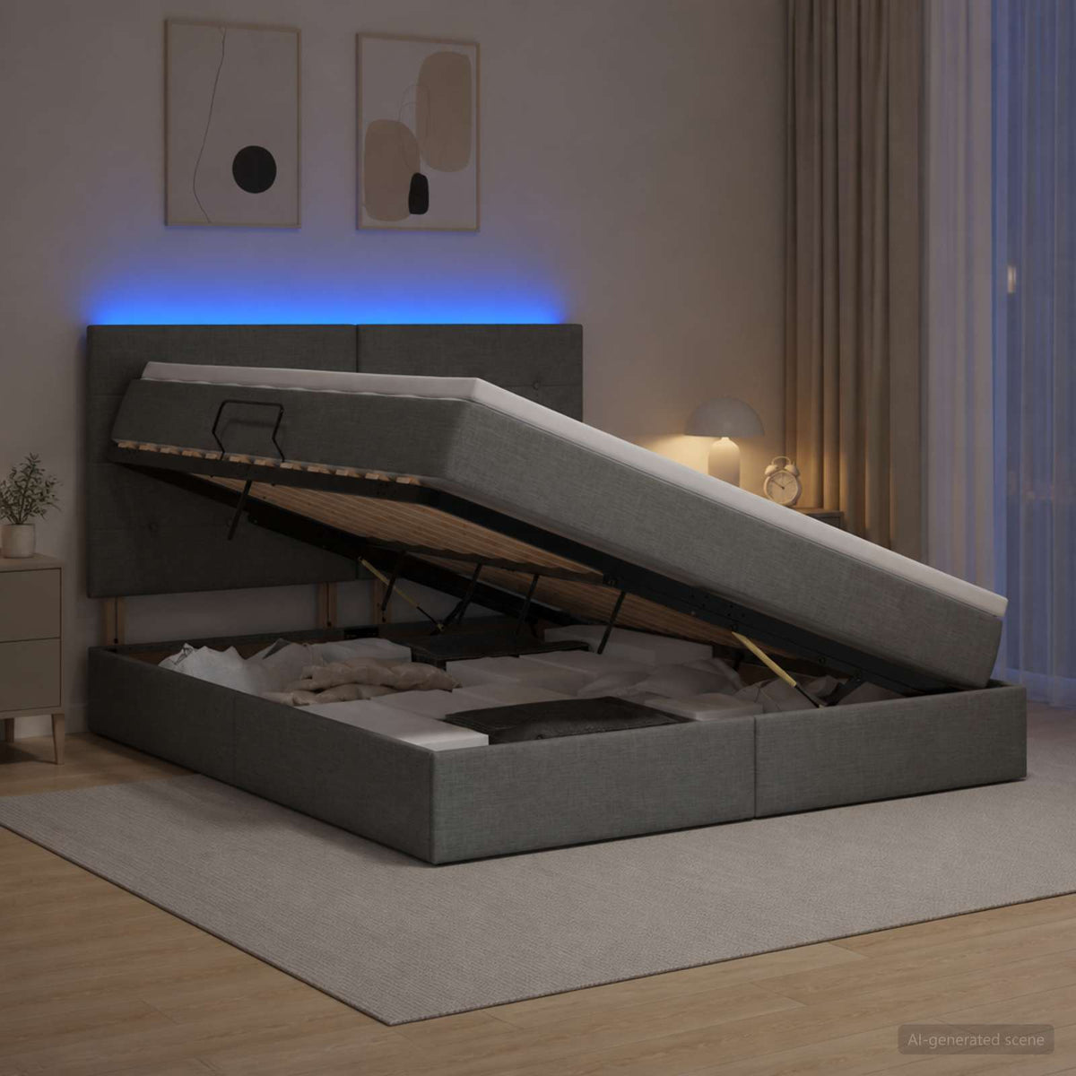 Lit De Rangement Led Avec Matelas Tissu