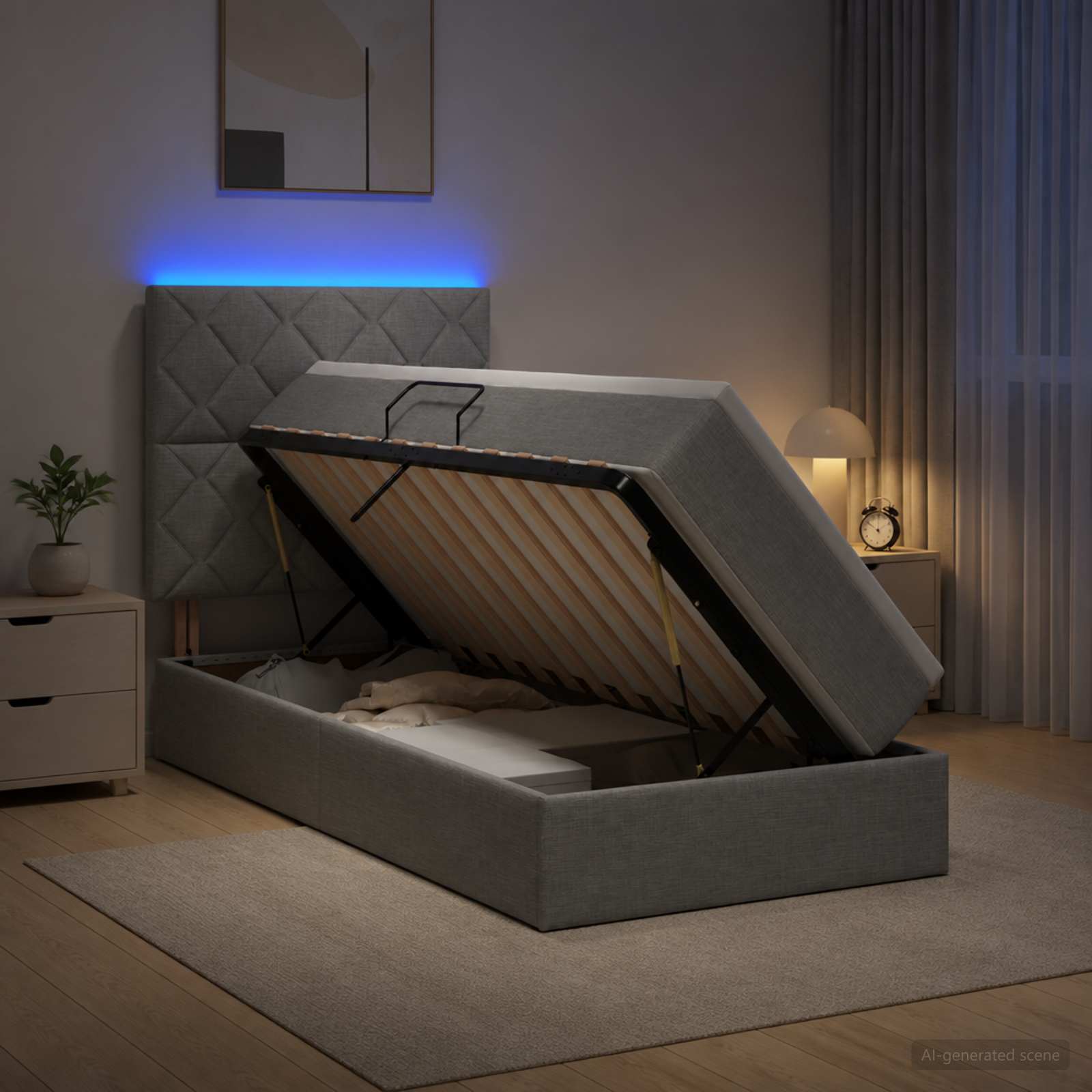 Lit De Rangement Led Avec Matelas Tissu