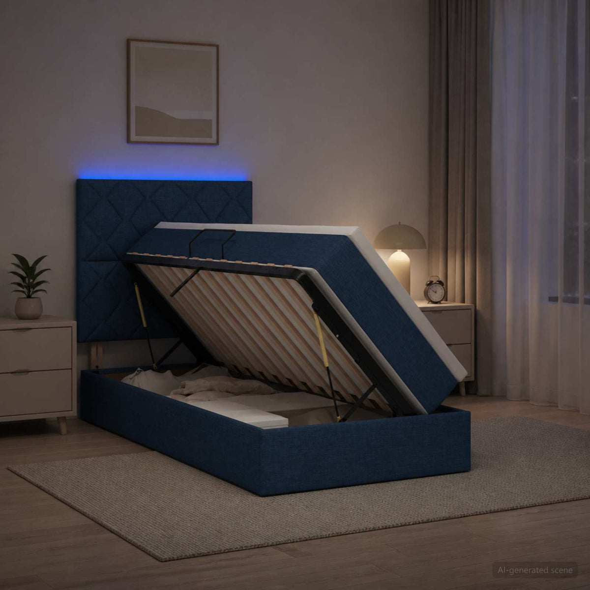 Lit De Rangement Led Avec Matelas Tissu