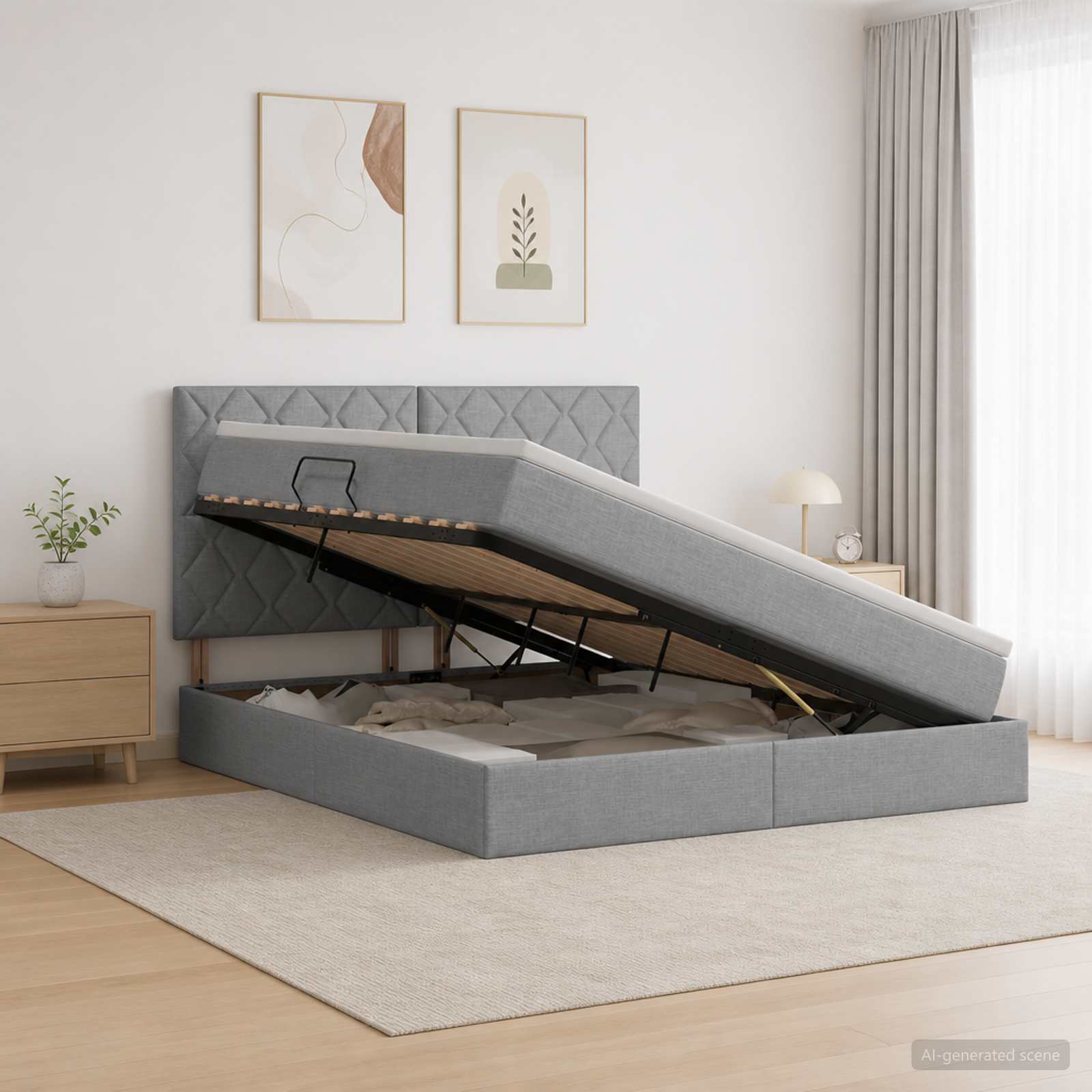 Lit De Rangement Led Avec Matelas Tissu