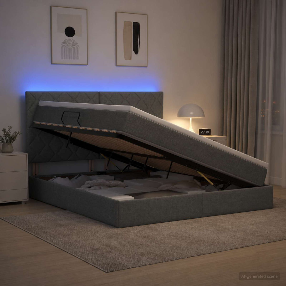 Lit De Rangement Led Avec Matelas Tissu