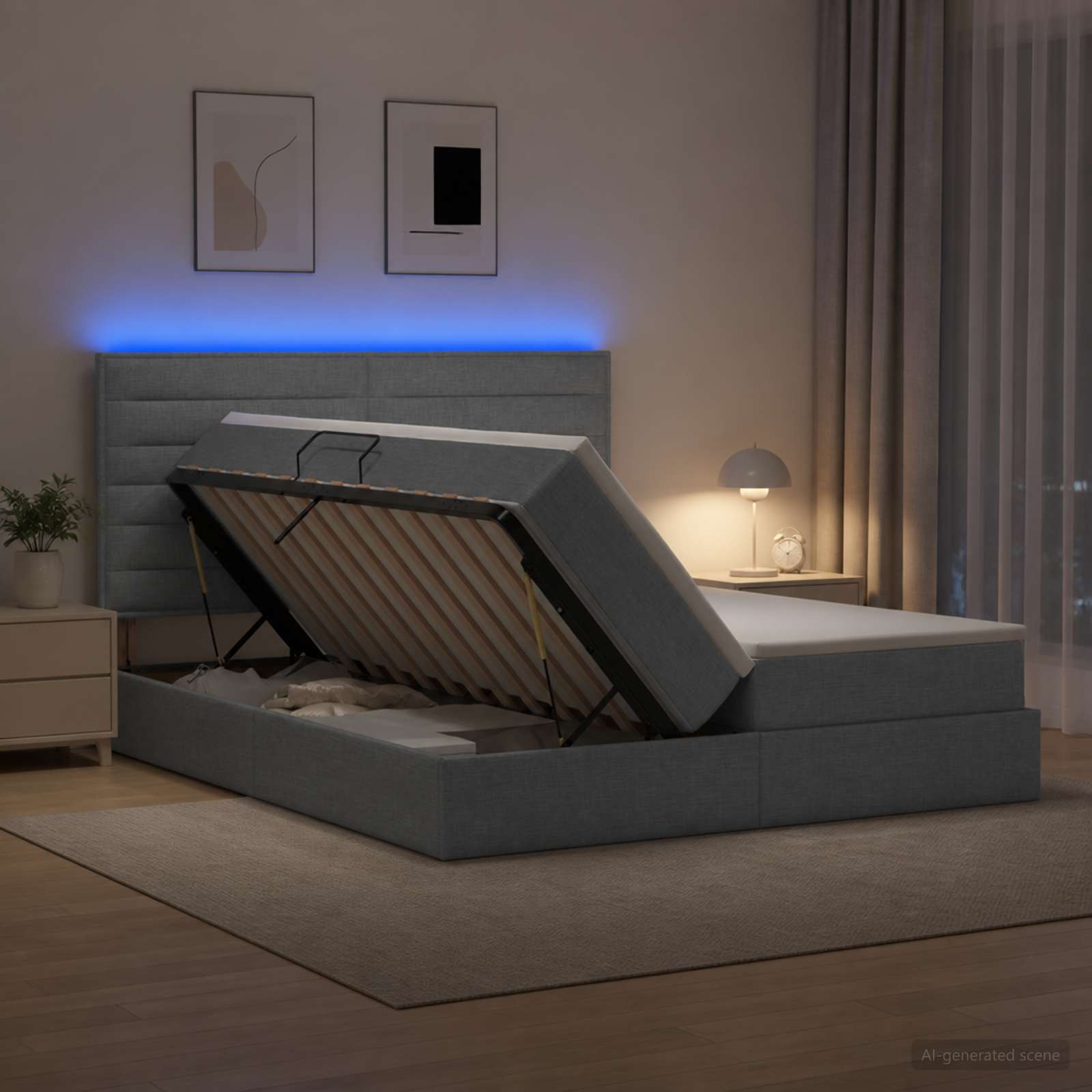 Lit De Rangement Led Avec Matelas Tissu