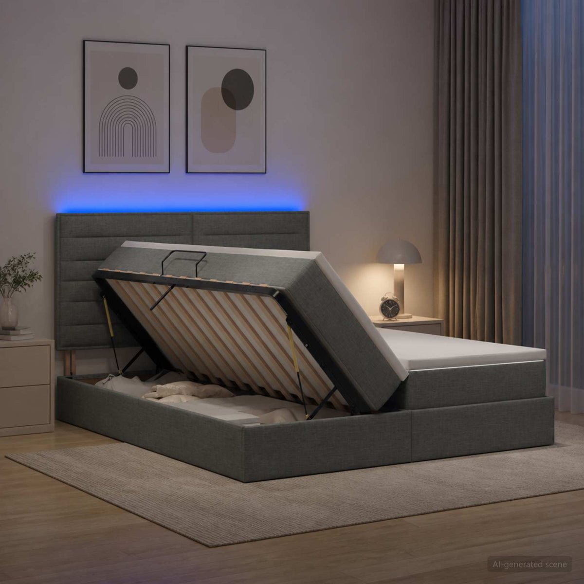 Lit De Rangement Led Avec Matelas Tissu