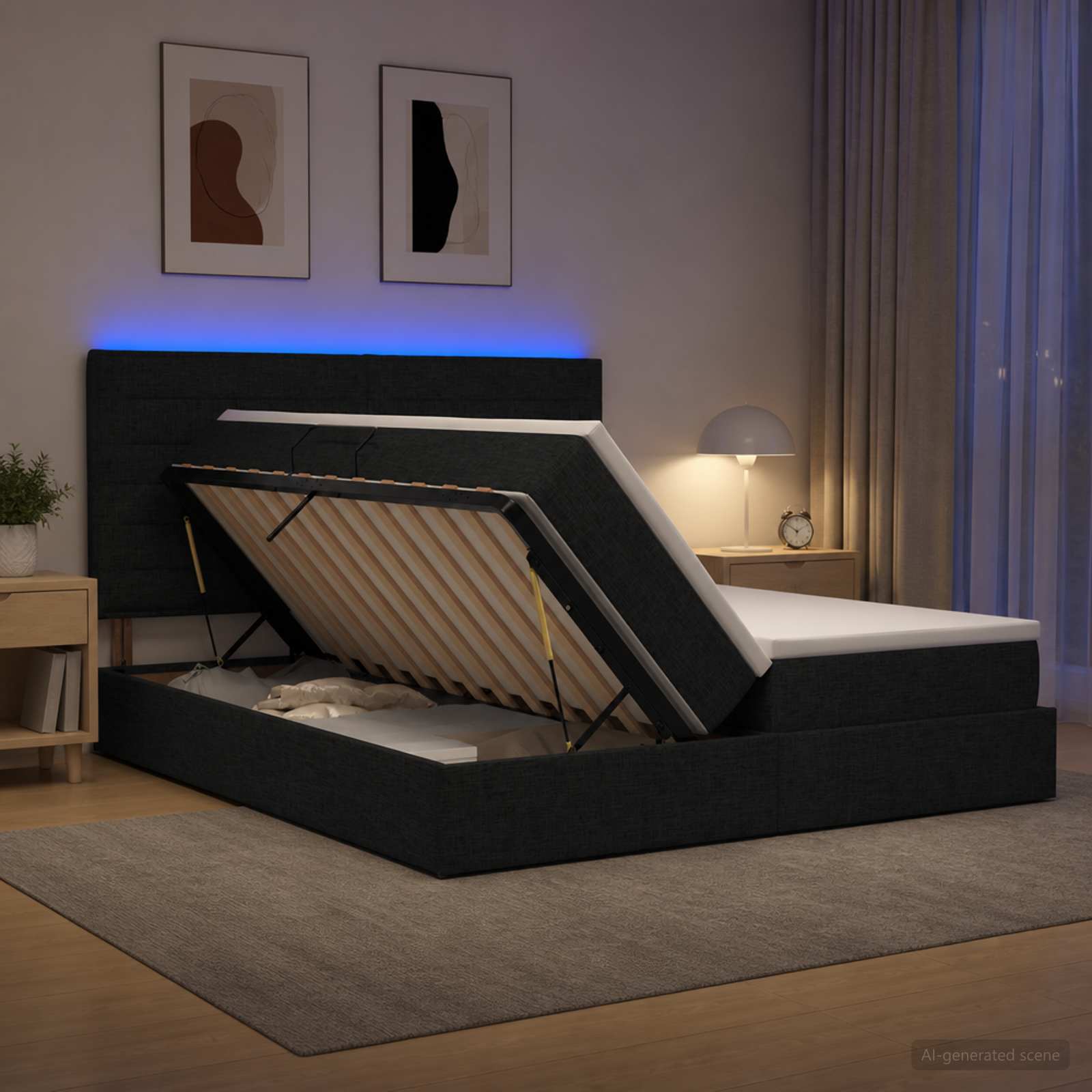 Lit De Rangement Led Avec Matelas Tissu
