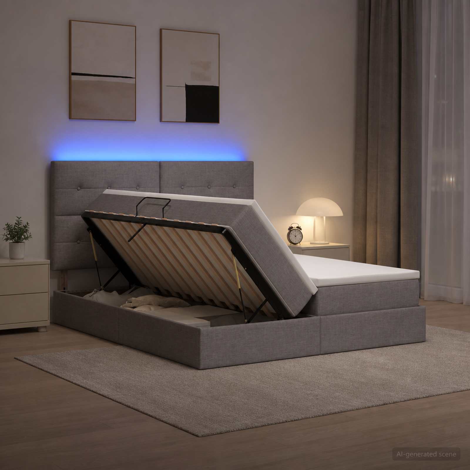Lit De Rangement Led Avec Matelas Tissu