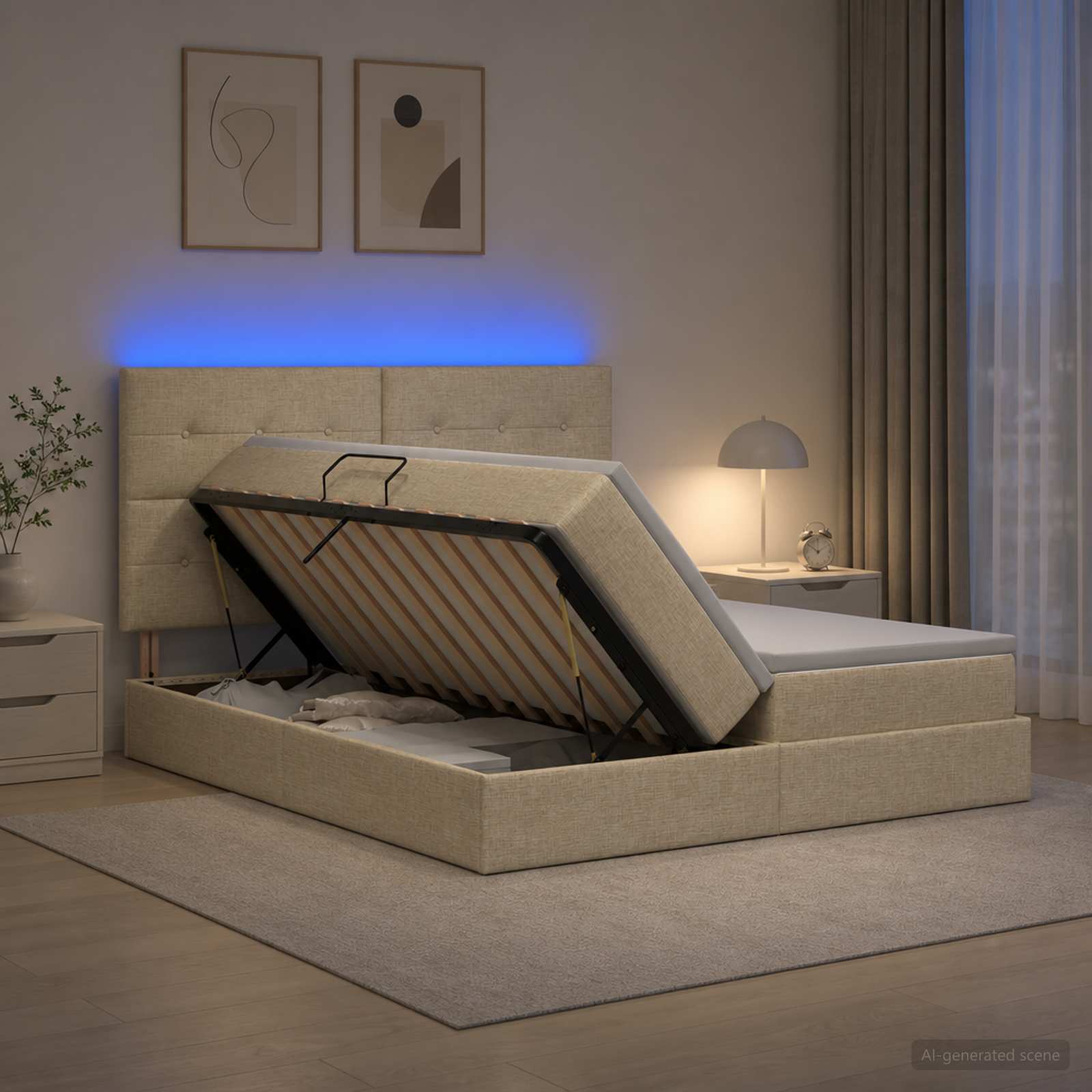 Lit De Rangement Led Avec Matelas Tissu