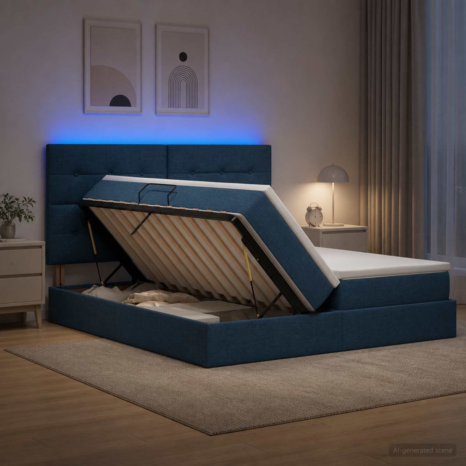 Lit De Rangement Led Avec Matelas Tissu