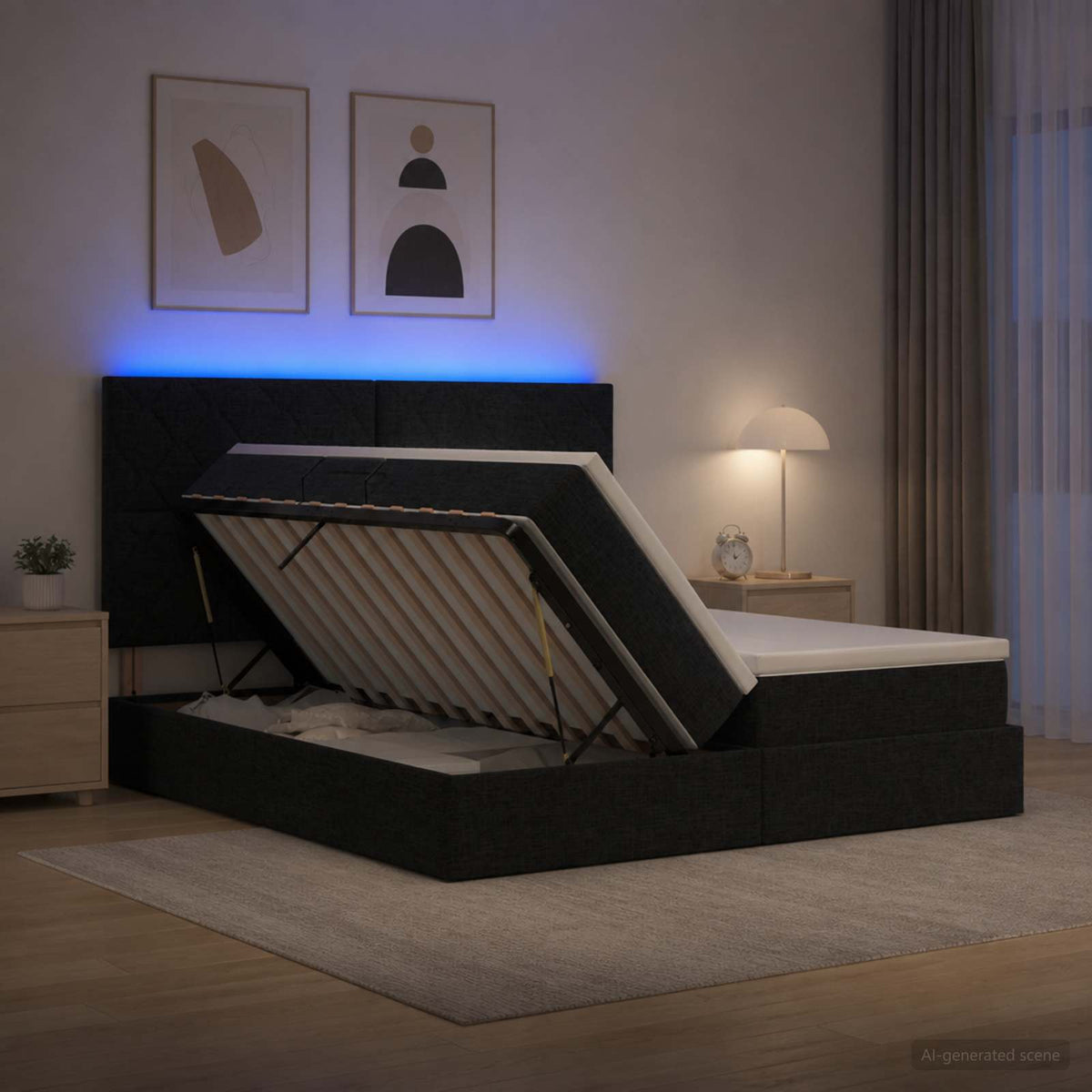 Lit De Rangement Led Avec Matelas Tissu