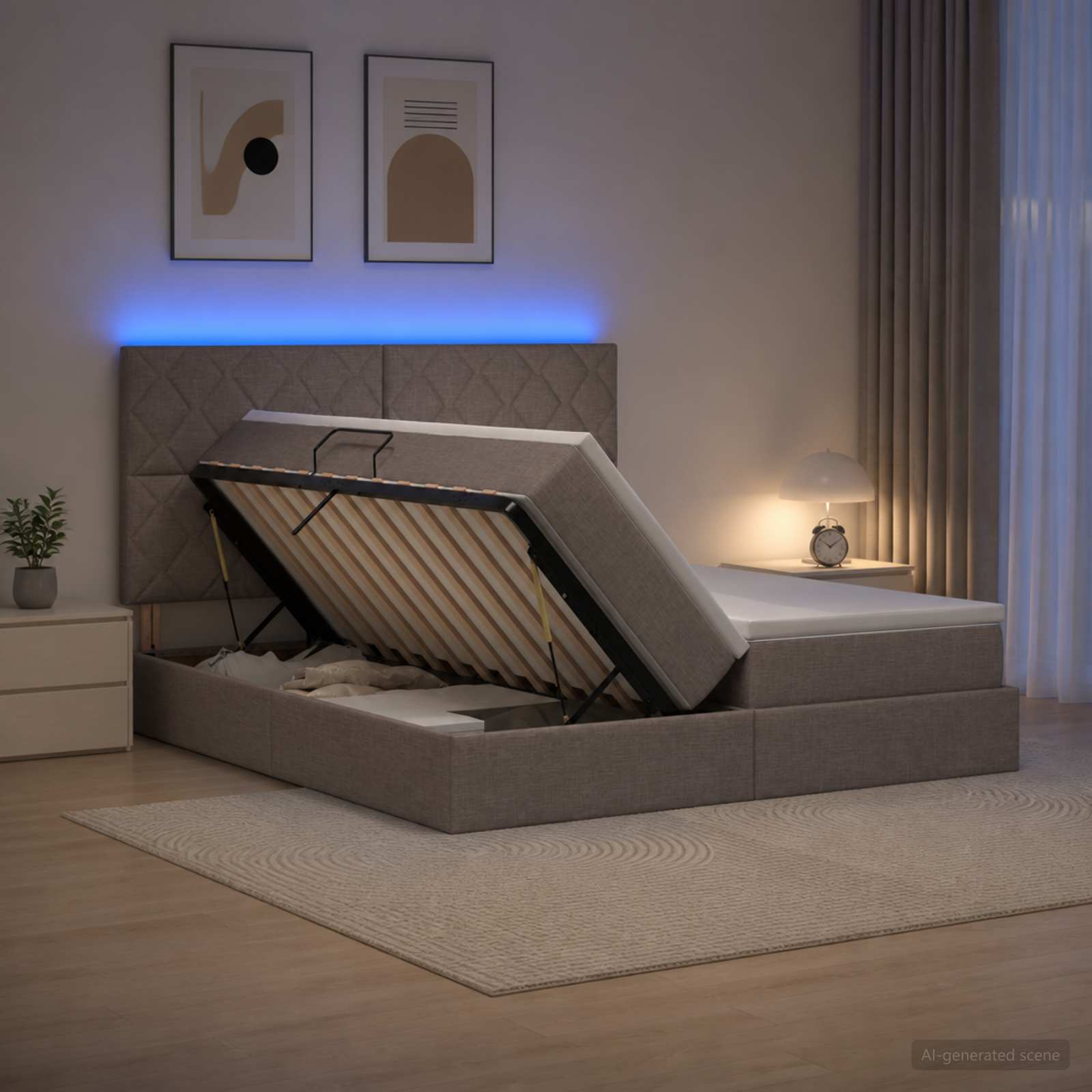 Lit De Rangement Led Avec Matelas Tissu