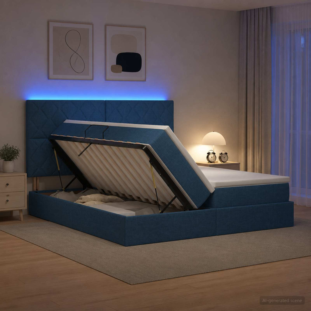 Lit De Rangement Led Avec Matelas Tissu