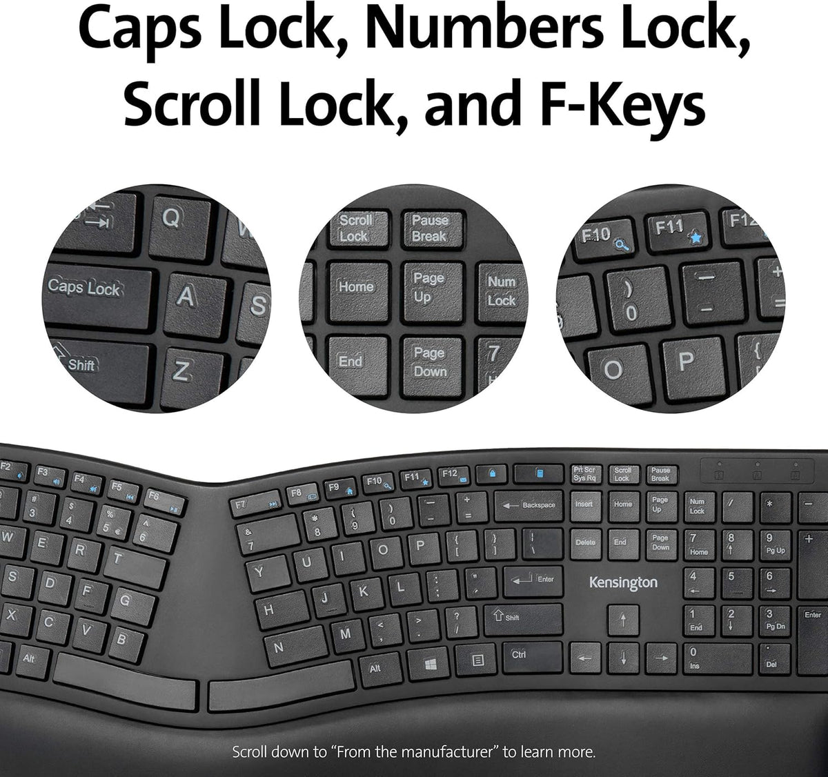 Kensington Clavier sans fil ergonomique Pro Fit, disposition espagnole, double mode 2,4 GHz et Bluetooth (K75401ES)