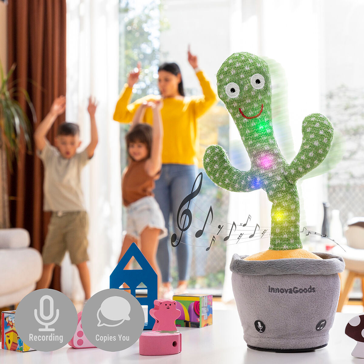 Cactus Dansant et Parlant Rechargeable avec Musique et LED Multicolore Cacxi InnovaGoods Vert (Reconditionné A)