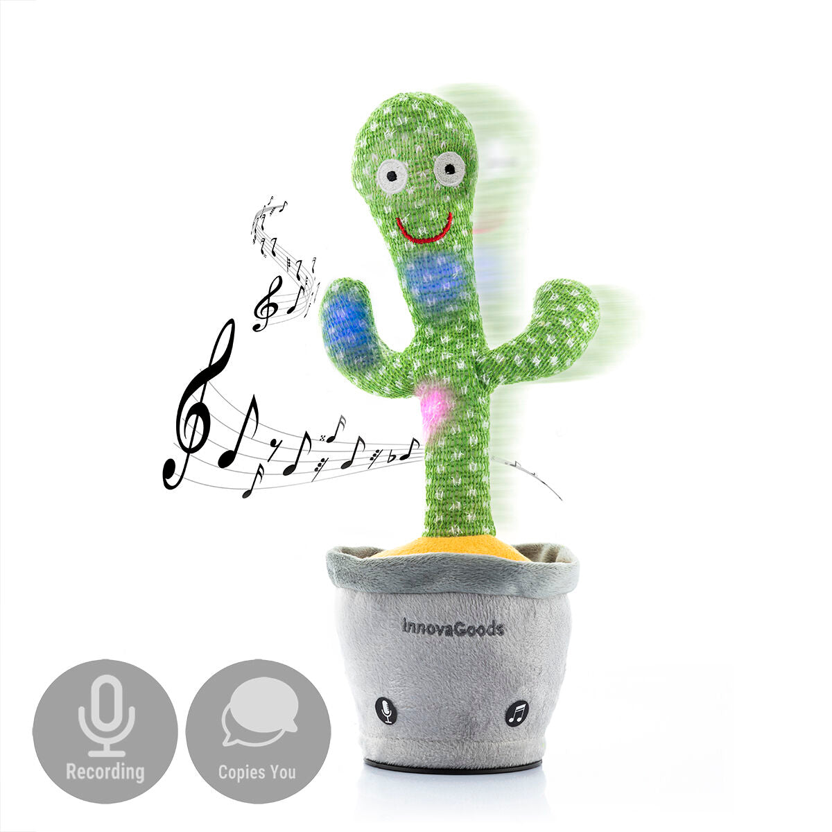 Cactus Dansant et Parlant Rechargeable avec Musique et LED Multicolore Cacxi InnovaGoods Vert (Reconditionné A)