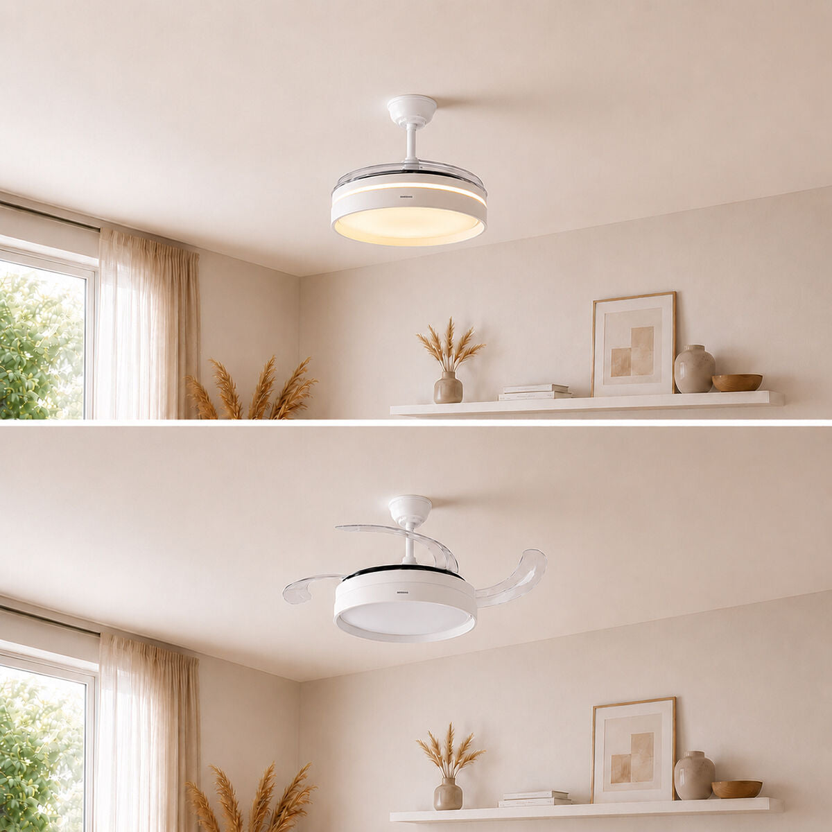 Ventilateur de Plafond avec Lumière LED et 4 Pales Rétractables Keteez InnovaGoods Blanc 72 W Ø49-104 cm