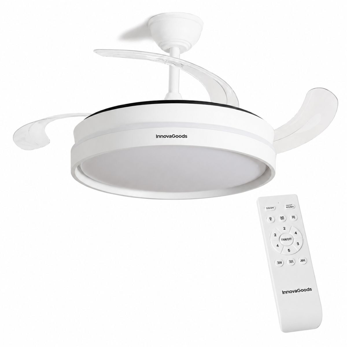Ventilateur de Plafond avec Lumière LED et 4 Pales Rétractables Keteez InnovaGoods Blanc 72 W Ø49-104 cm