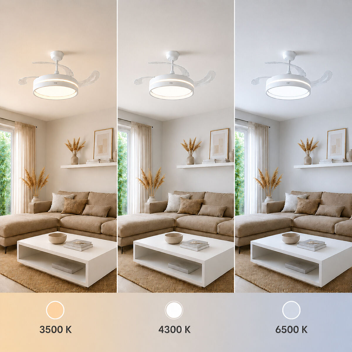 Ventilateur de Plafond avec Lumière LED et 4 Pales Rétractables Keteez InnovaGoods Blanc 72 W Ø49-104 cm