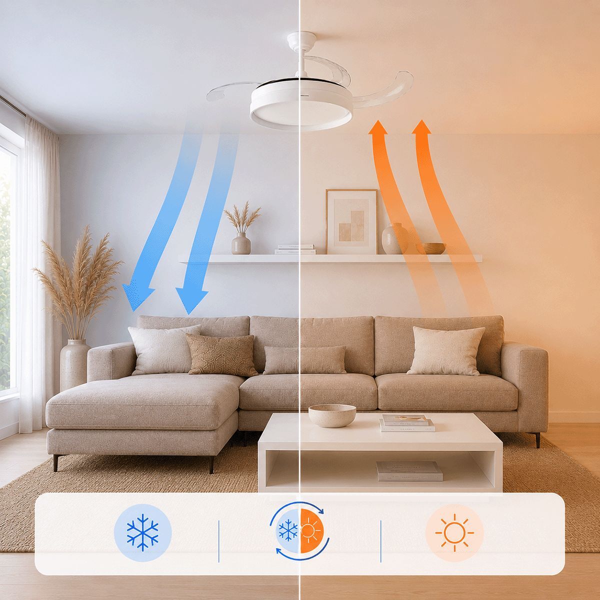 Ventilateur de Plafond avec Lumière LED et 4 Pales Rétractables Keteez InnovaGoods Blanc 72 W Ø49-104 cm