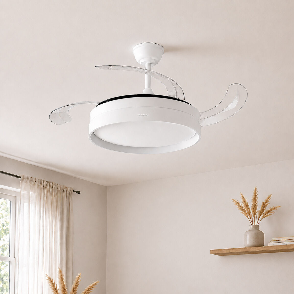Ventilateur de Plafond avec Lumière LED et 4 Pales Rétractables Keteez InnovaGoods Blanc 72 W Ø49-104 cm
