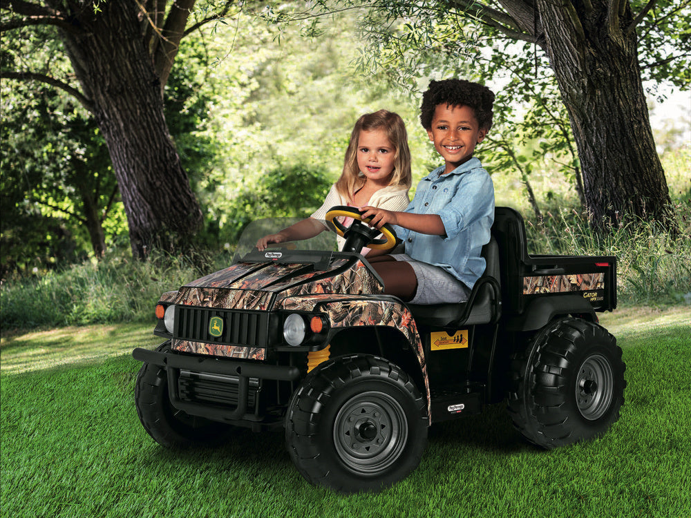 Tracteur Électrique Pour Enfants John Deere 12 Volts Avec Bras De Pelle Fonctionnel Et Benne Basculante.